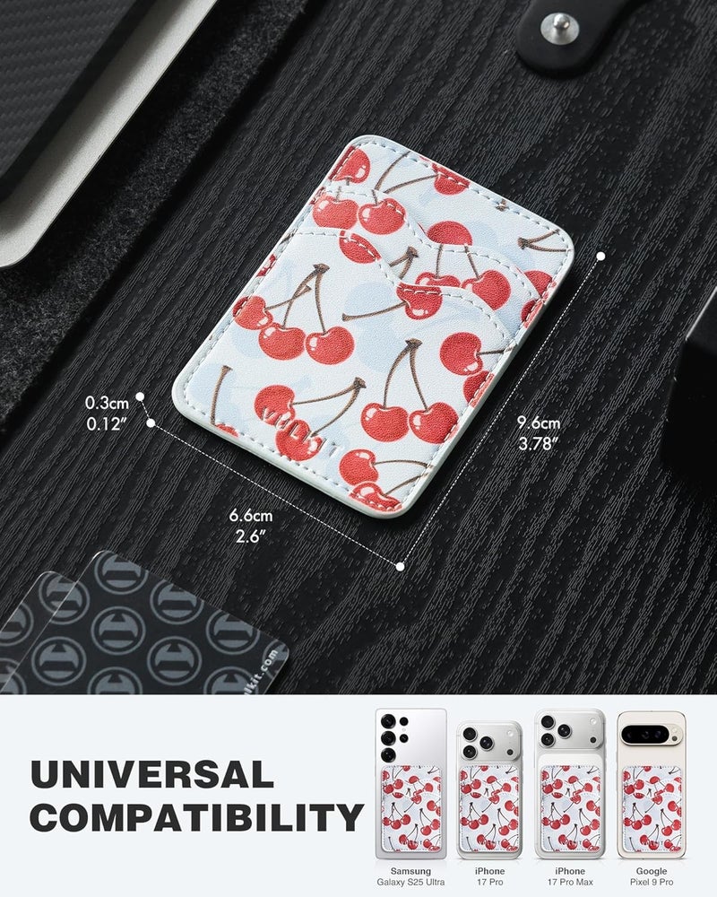 VULKIT Stick on Card Holder Compatible for iphone Leather Cell Phone Wallet Credit Card Case Strong Sticker for Women - Image 4